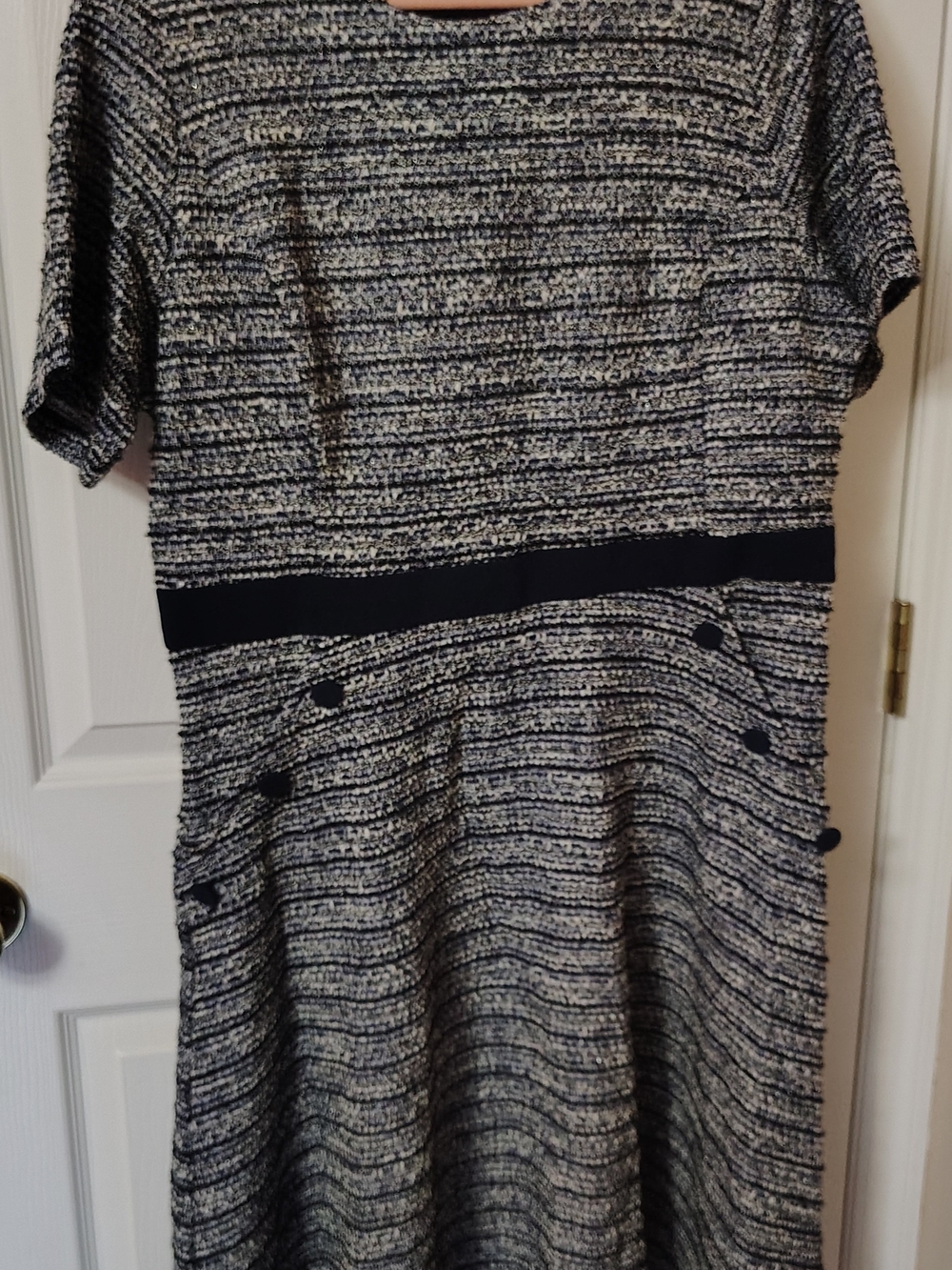 Classic Black and White Textured Knit Dress
